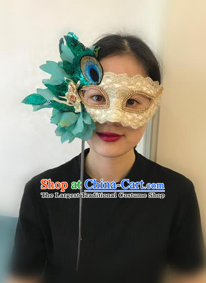 Top Halloween Stage Show Accessories Brazilian Carnival Catwalks Green Flowers Face Mask for Women