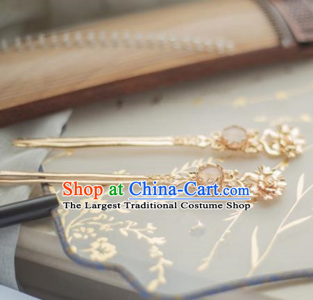 Chinese Handmade Hanfu Rose Chalcedony Hairpins Traditional Ancient Princess Hair Accessories for Women