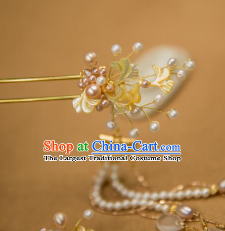 Chinese Handmade Hanfu Pearls Tassel Hairpins Ginkgo Leaf Hair Clip Traditional Ancient Princess Hair Accessories for Women