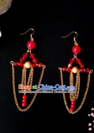 Handmade Chinese Classical Red Beads Ear Accessories Ancient Princess Hanfu Earrings for Women