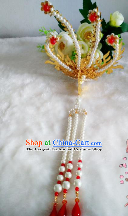 Chinese Handmade Hanfu Palace Hairpins Pearls Phoenix Hair Clip Traditional Ancient Princess Hair Accessories for Women