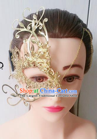Chinese Handmade Hanfu Princess Accessories Ancient Swordsman Golden Face Mask for Women