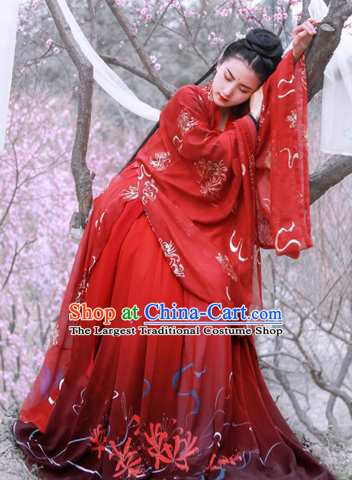 Chinese Ancient Princess Wedding Red Hanfu Dress Traditional Tang Dynasty Historical Costume for Women