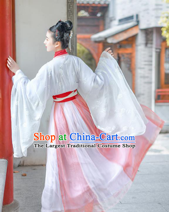 Chinese Ancient Royal Princess Embroidered Pink Hanfu Dress Traditional Jin Dynasty Court Historical Costume for Women