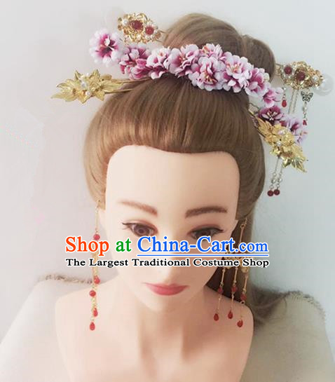 Handmade Chinese Palace Queen Flowers Hair Crown Hairpins Ancient Traditional Hanfu Hair Accessories for Women