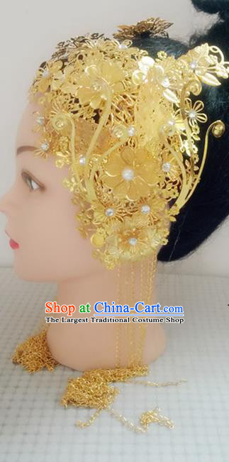 Handmade Chinese Tang Dynasty Princess Tassel Hairpins Golden Hair Claws Ancient Traditional Hanfu Hair Accessories for Women