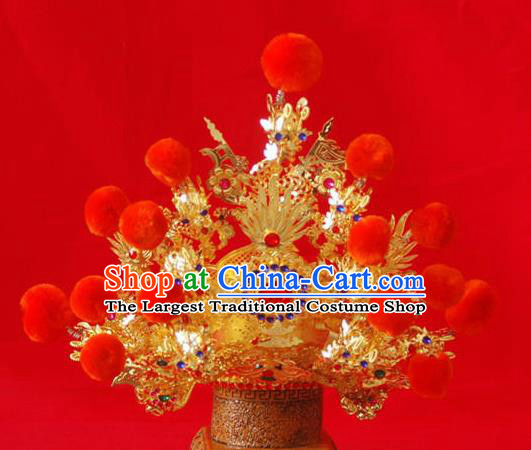 Handmade Chinese Traditional Immortals Golden Helmet Hair Accessories Ancient Swordsman Hairdo Crown for Men