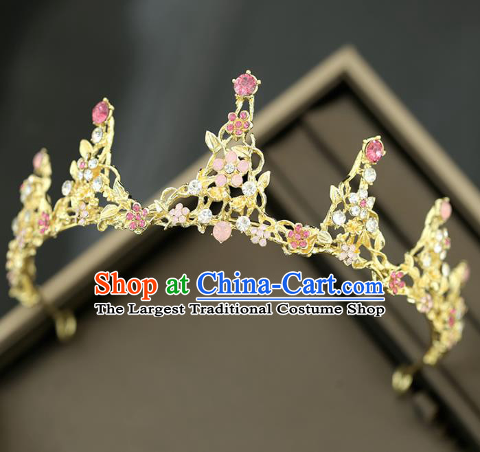 Top Grade Handmade Baroque Bride Pink Crystal Royal Crown Princess Wedding Hair Accessories for Women