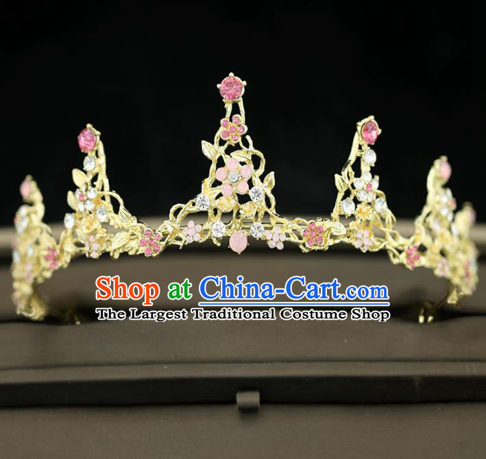 Top Grade Handmade Baroque Bride Pink Crystal Royal Crown Princess Wedding Hair Accessories for Women