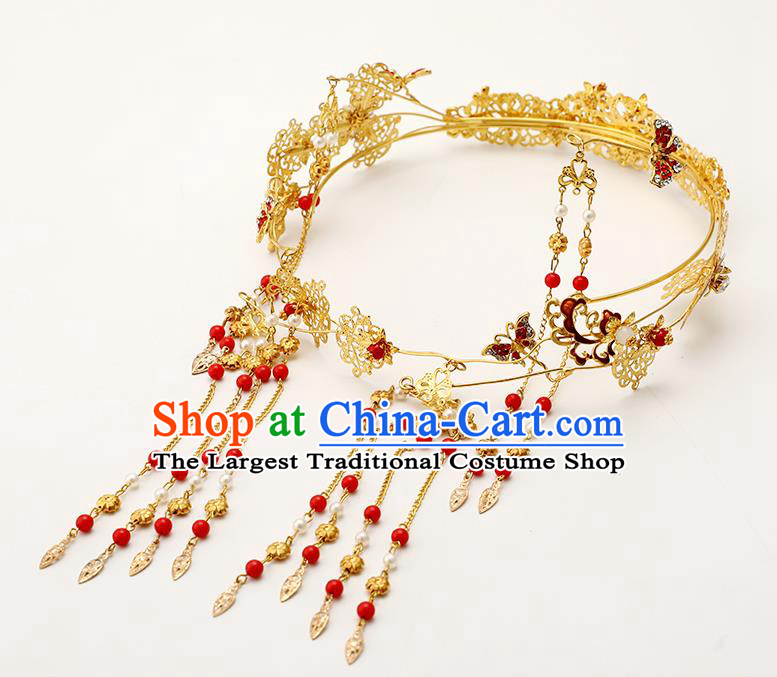 Handmade Chinese Wedding Golden Hair Clasp Tassel Hairpins Ancient Traditional Hanfu Hair Accessories for Women