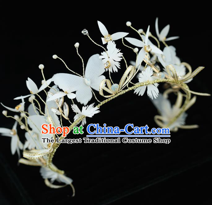 Top Grade Handmade Baroque Princess Silk Butterfly Royal Crown Wedding Bride Hair Accessories for Women