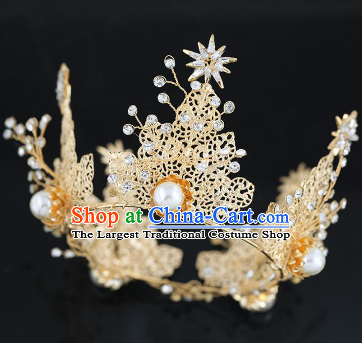 Top Grade Handmade Baroque Princess Golden Crystal Royal Crown Wedding Bride Hair Accessories for Women