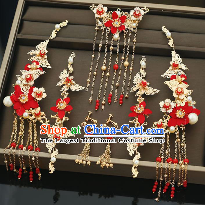 Handmade Chinese Ancient Wedding Butterfly Hair Claws Tassel Hairpins Traditional Bride Hanfu Hair Accessories for Women