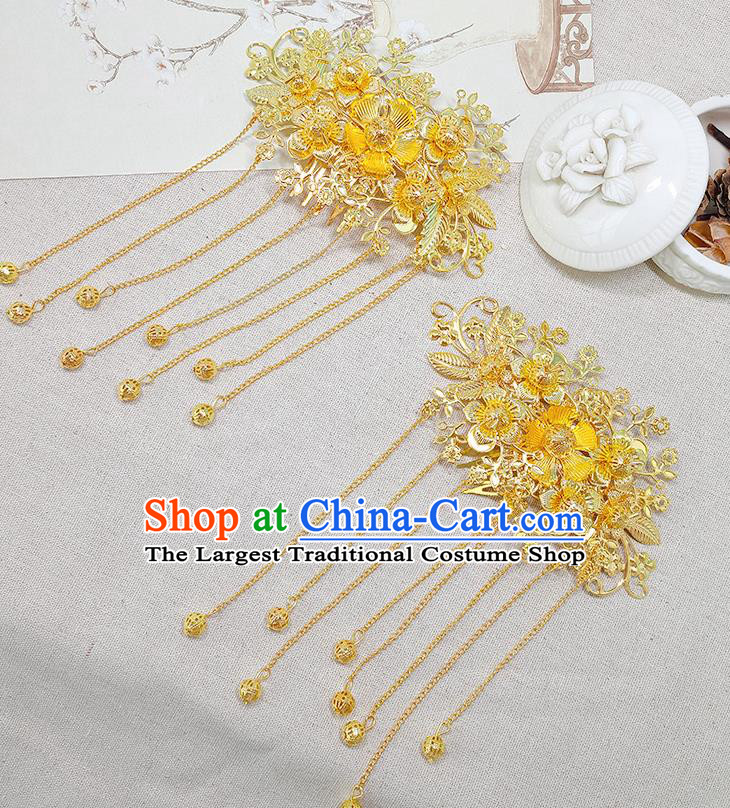 Handmade Chinese Wedding Golden Hair Claws Tassel Hairpins Ancient Traditional Hanfu Hair Accessories for Women