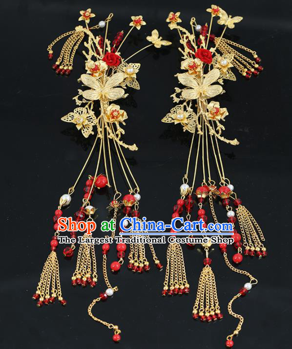 Handmade Chinese Ancient Wedding Bride Butterfly Hair Clips Tassel Hairpins Traditional Hanfu Hair Accessories for Women