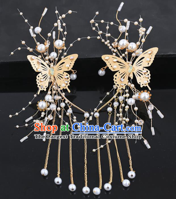 Handmade Chinese Classical Ear Accessories Ancient Princess Hanfu Golden Butterfly Earrings for Women