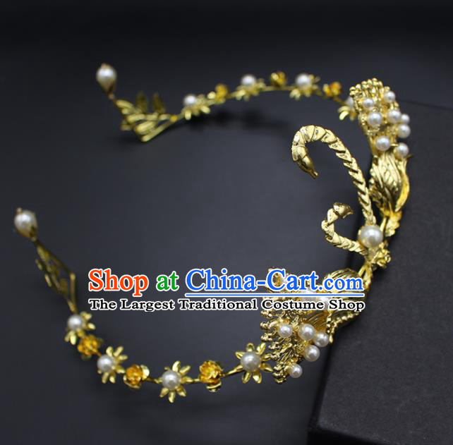 Top Grade Handmade Baroque Princess Golden Swan Royal Crown Wedding Bride Hair Accessories for Women