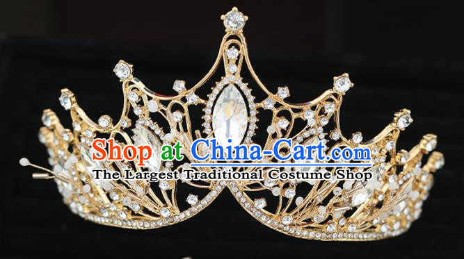 Top Grade Handmade Baroque Princess Crystal Golden Royal Crown Wedding Bride Hair Accessories for Women