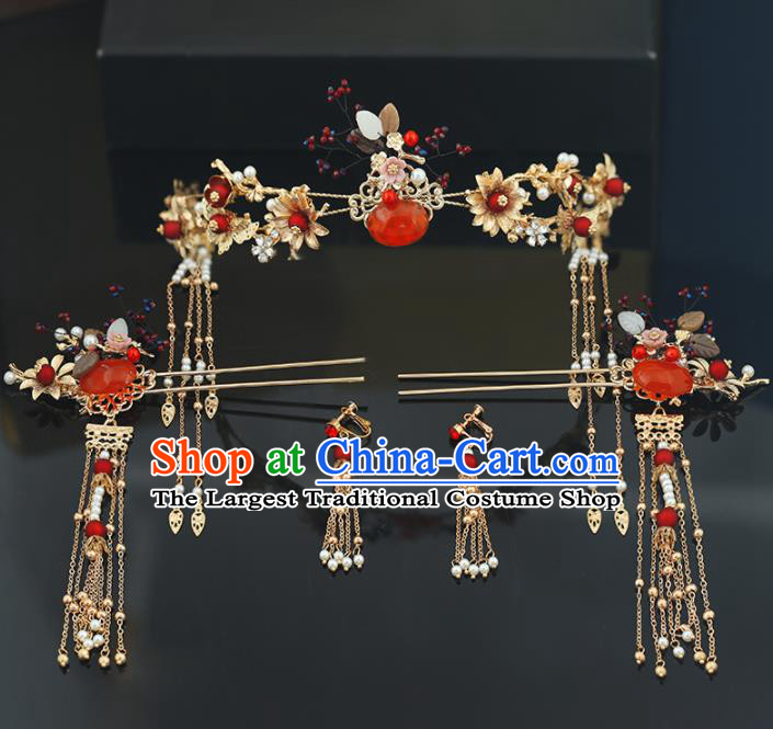 Handmade Chinese Ancient Wedding Bride Hair Clasp Tassel Hairpins Traditional Hanfu Hair Accessories for Women