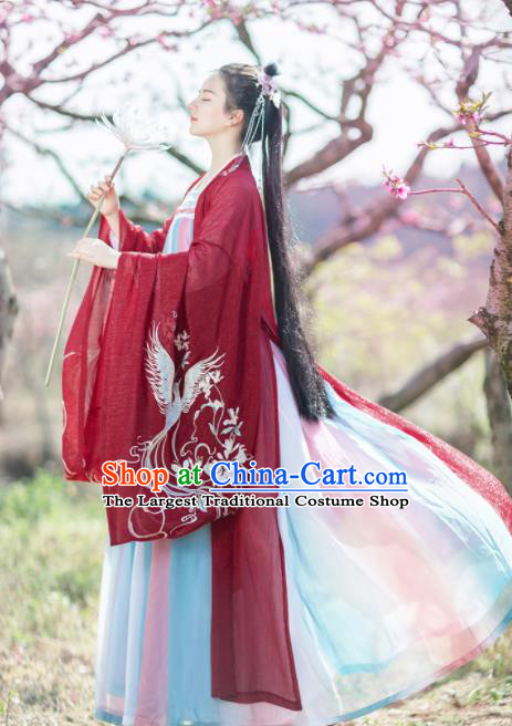 Chinese Ancient Nobility Lady Embroidered Red Hanfu Dress Traditional Tang Dynasty Court Princess Historical Costume for Women