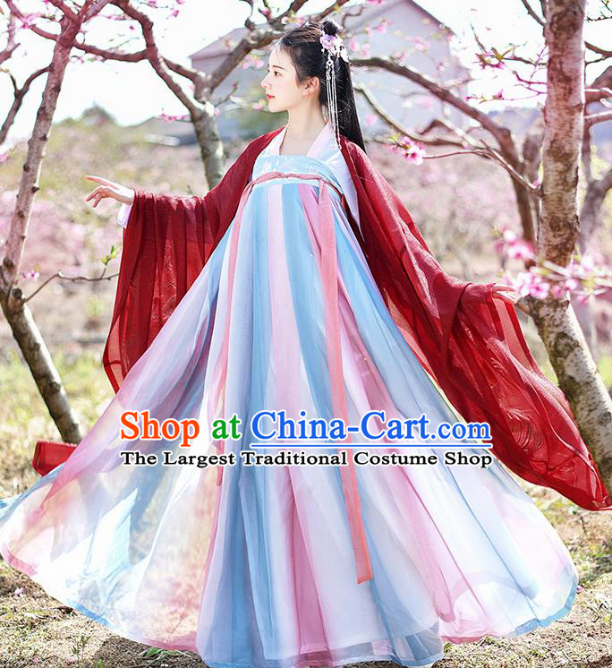 Chinese Ancient Nobility Lady Embroidered Red Hanfu Dress Traditional Tang Dynasty Court Princess Historical Costume for Women