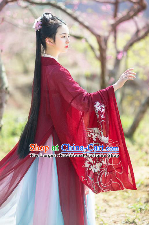 Chinese Ancient Nobility Lady Embroidered Red Hanfu Dress Traditional Tang Dynasty Court Princess Historical Costume for Women