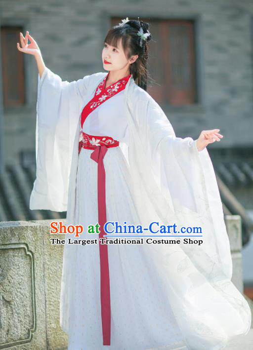 Chinese Jin Dynasty Imperial Concubine Embroidered White Hanfu Dress Traditional Ancient Court Historical Costume for Women