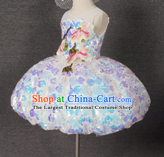 Top Grade Catwalks Court Princess Short Dress Compere Modern Fancywork Stage Show Dance Costume for Kids