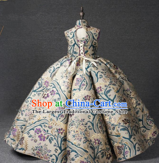 Chinese Stage Performance Bubble Full Dress Catwalks Modern Fancywork Dance Costume for Kids