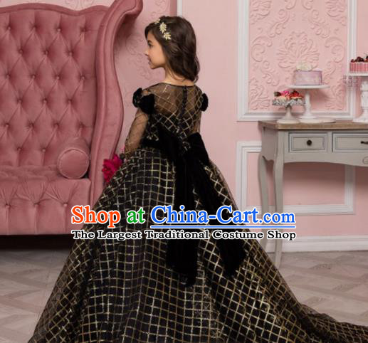 Top Grade Stage Show Dance Costume Catwalks Court Princess Black Bubble Full Dress for Kids