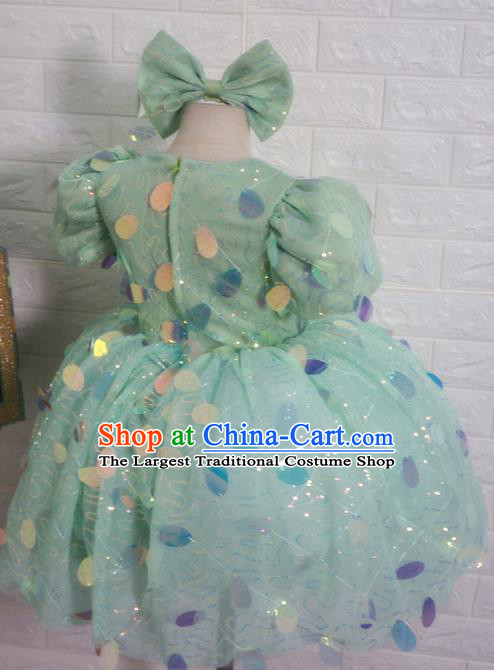 Top Grade Stage Show Dance Costume Catwalks Court Princess Green Bubble Full Dress for Kids