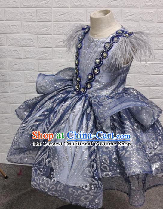 Top Grade Stage Show Dance Grey Bubble Full Dress Catwalks Court Princess Costume for Kids