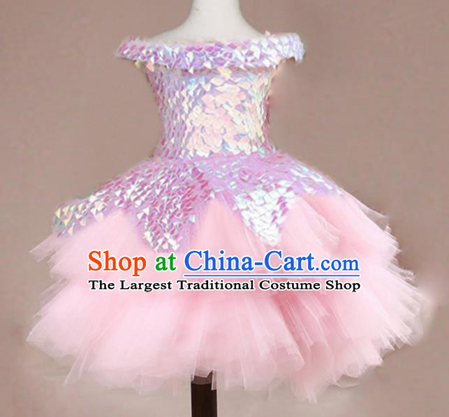 Top Grade Stage Show Dance Compere Pink Veil Bubble Full Dress Catwalks Court Princess Costume for Kids