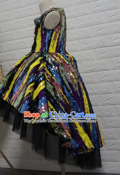 Top Grade Stage Show Dance Colorful Paillette Bubble Full Dress Catwalks Court Princess Costume for Kids