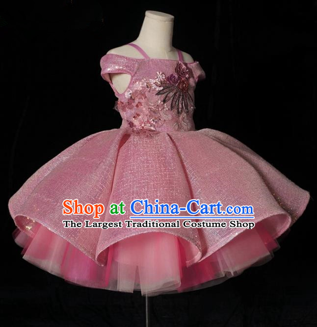 Top Grade Stage Show Dance Compere Pink Bubble Veil Full Dress Catwalks Court Princess Costume for Kids