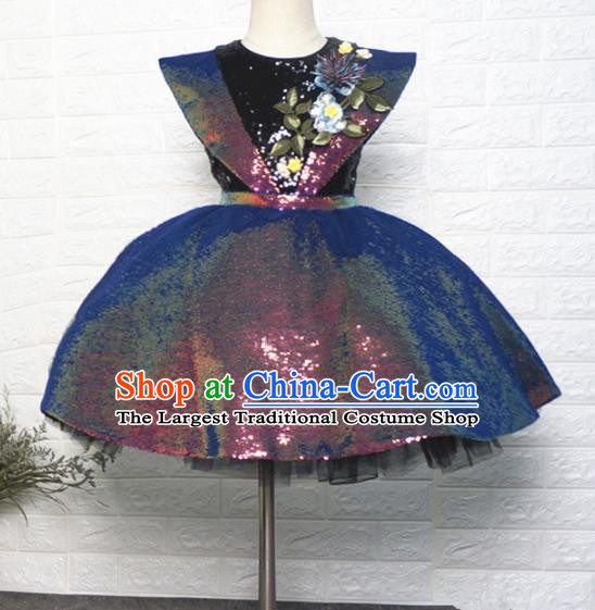 Top Grade Stage Show Dance Paillette Bubble Full Dress Catwalks Court Princess Costume for Kids