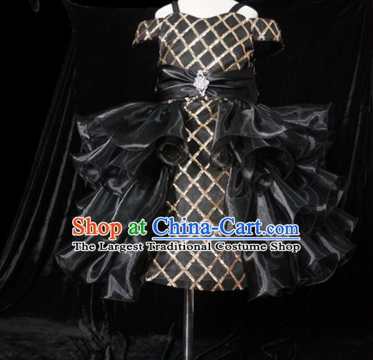 Top Grade Modern Fancywork Compere Black Bubble Dress Catwalks Court Princess Stage Show Dance Costume for Kids