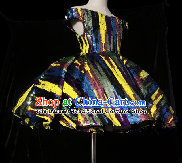 Top Grade Modern Fancywork Compere Colorful Paillette Dress Catwalks Court Princess Stage Show Dance Costume for Kids