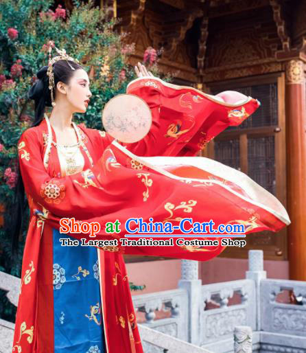Chinese Tang Dynasty Wedding Embroidered Red Hanfu Dress Traditional Ancient Court Princess Historical Costume for Women