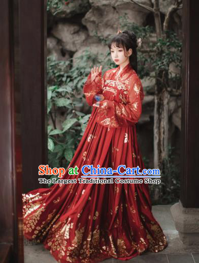 Traditional Chinese Tang Dynasty Court Princess Wedding Historical Costume Traditional Ancient Peri Goddess Red Hanfu Dress for Women
