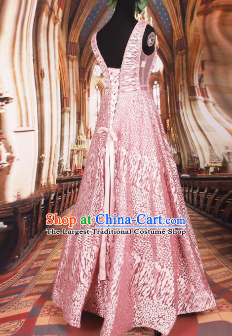 Professional Girls Compere Pink Paillette Full Dress Modern Fancywork Catwalks Stage Show Costume for Kids