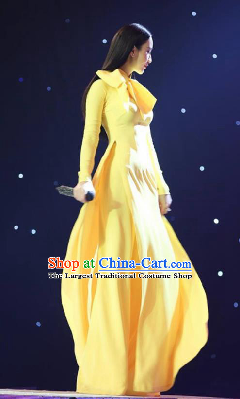 Asian Vietnam Traditional Aodai Cheongsam Vietnamese Bride Classical Yellow Qipao Dress for Women