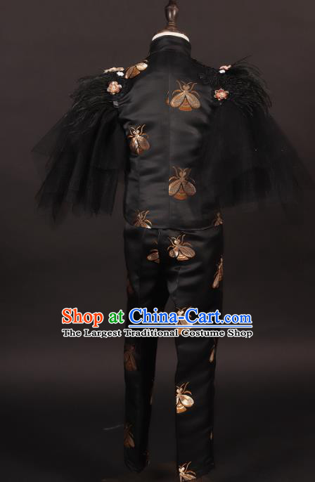 Professional Boys Catwalks Black Suits Stage Show Clothing Modern Fancywork Compere Costume for Kids