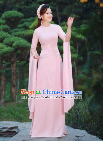 Asian Vietnam Traditional Cheongsam Vietnamese Bride Classical Pink Aodai Qipao Dress for Women