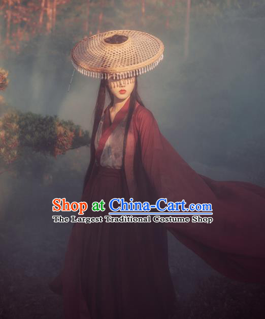 Chinese Traditional Ancient Swordswoman Red Hanfu Dress Jin Dynasty Court Princess Historical Costume for Women