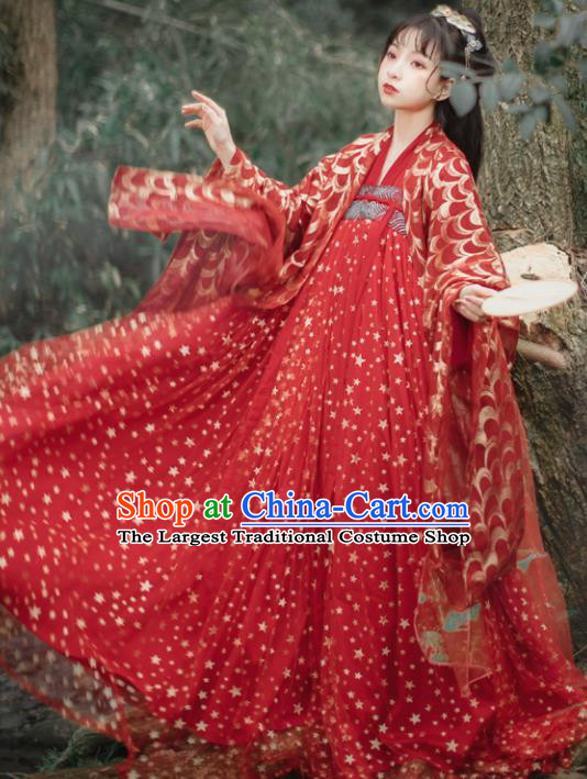 Traditional Chinese Tang Dynasty Princess Wedding Historical Costume Traditional Ancient Bride Red Hanfu Dress for Women