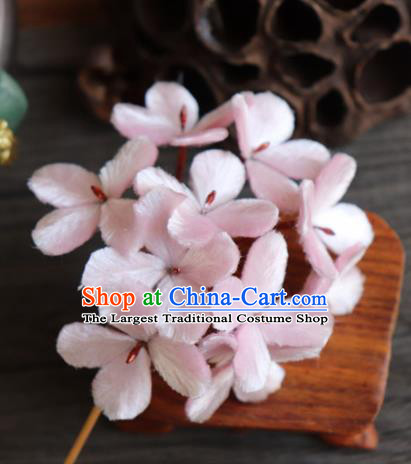 Chinese Handmade Pink Velvet Hydrangea Hairpins Ancient Palace Headwear for Women