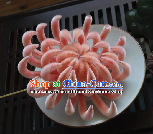 Chinese Handmade Pink Velvet Chrysanthemum Hairpins Ancient Palace Hair Accessories Headwear for Women