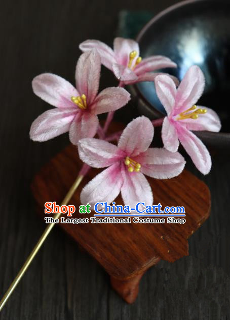 Chinese Handmade Pink Velvet Flowers Hairpins Ancient Palace Hair Accessories Headwear for Women