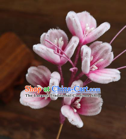 Chinese Handmade Pink Velvet Plum Blossom Hairpins Ancient Palace Hair Accessories Headwear for Women
